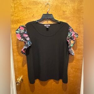 Madison black short sleeve puffy colorful floral sleeve blouse size XL